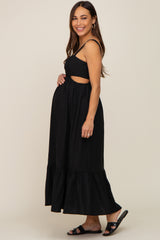 Black Sleeveless Cutout Ruffle Hem Maternity Maxi Dress