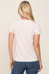 Cream Textured Ribbed Short Puff Sleeve Top