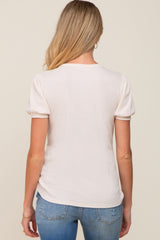 Cream Textured Ribbed Short Puff Sleeve Maternity Top