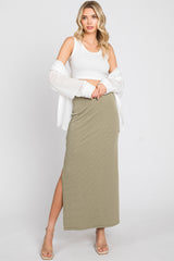 Light Olive Striped Side Slit Maxi Skirt