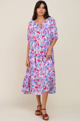 Lavender Floral Tiered Short Sleeve Midi Dress
