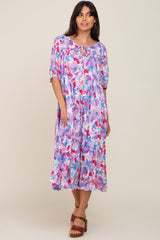 Lavender Floral Tiered Short Sleeve Midi Dress