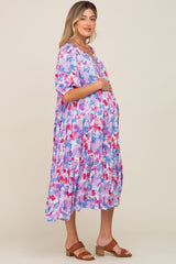 Lavender Floral Tiered Short Sleeve Maternity Midi Dress