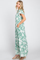 Light Olive Floral Tiered Ruffle Accent Maxi Dress