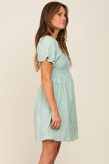 Mint Green Smocked Textured V-Neck Dress