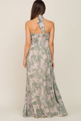 Green Floral Halter Chiffon Maternity Maxi Dress