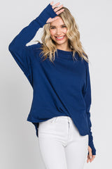 Navy Exposed Seam Long Sleeve Maternity Top