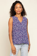 Navy Floral Split V-Neck Sleeveless Maternity Top