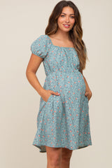 Sage Floral Shirred Short Sleeve Maternity Dress