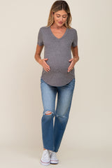 Charcoal V-Neck Short Sleeve Maternity Tee