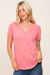 Coral V-Neck Short Sleeve Maternity Tee