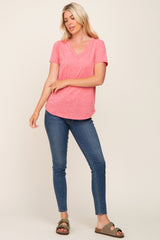 Coral V-Neck Short Sleeve Tee