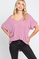 Magenta Ribbed Cuffed Short Sleeve Maternity Top