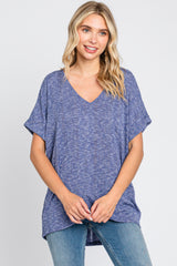 Navy Ribbed Cuffed Short Sleeve Maternity Top