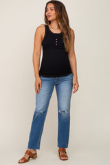 Black Button Accent Ribbed Maternity Tank