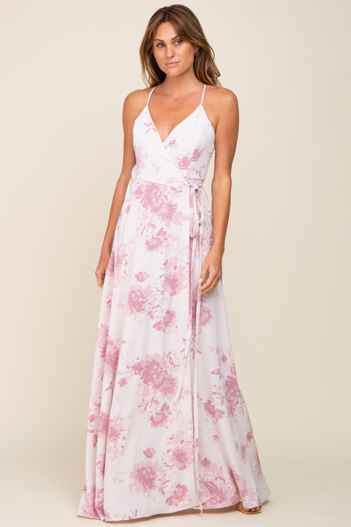 Mauve Floral Wrap Maternity Maxi Dress