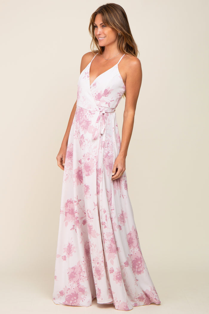 Mauve Floral Wrap Maxi Dress