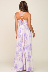 Lavender Floral Wrap Maxi Dress