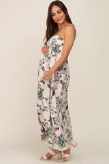 Teal Floral Smocked Square Neck Maternity Maxi Dress