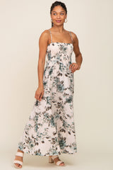 Teal Floral Smocked Square Neck Maternity Maxi Dress