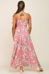 Mauve Floral Sleeveless Smocked Maxi Dress