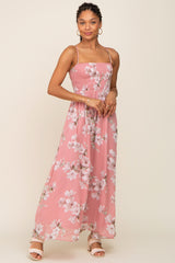 Mauve Floral Sleeveless Smocked Maxi Dress
