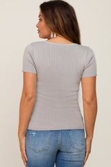 Grey Ribbed Knit Fitted Maternity Top