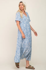 Light Blue Paisley Button Down Tiered Maxi Dress