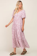 Lavender Paisley Button Down Tiered Maxi Dress