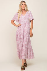 Lavender Paisley Button Down Tiered Maxi Dress