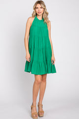 Green Ruffle Mock Neck Tiered Dress