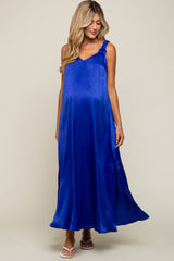 Royal Blue Satin Side Slit Maternity Maxi Dress