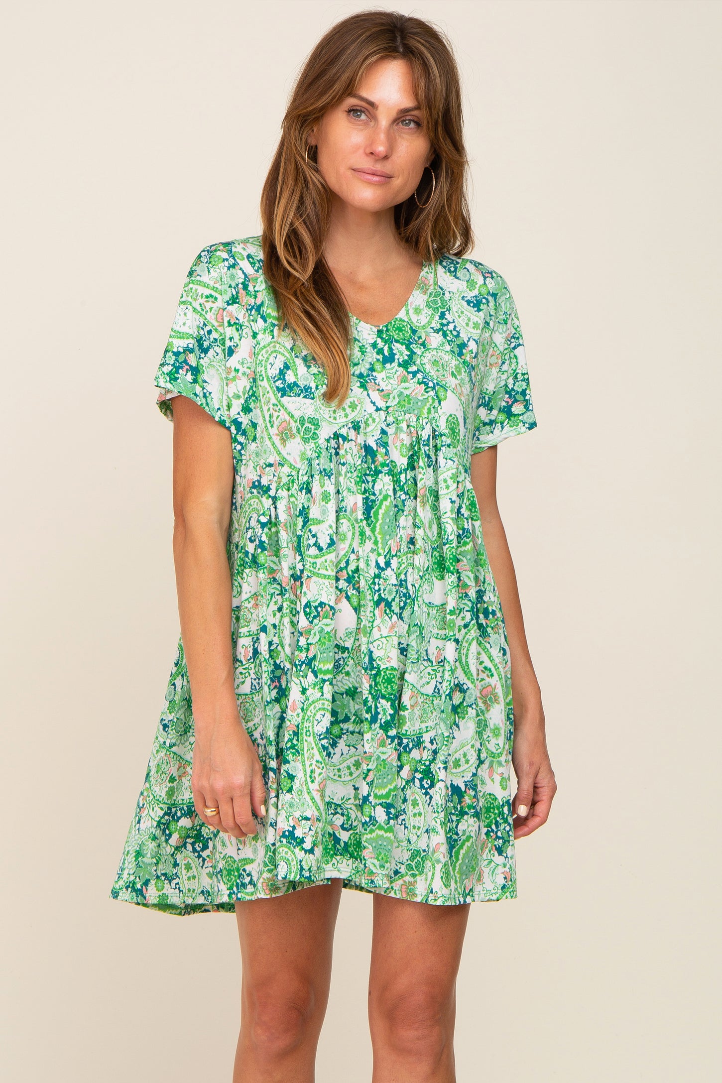 Green Floral Paisley V-Neck Maternity Dress