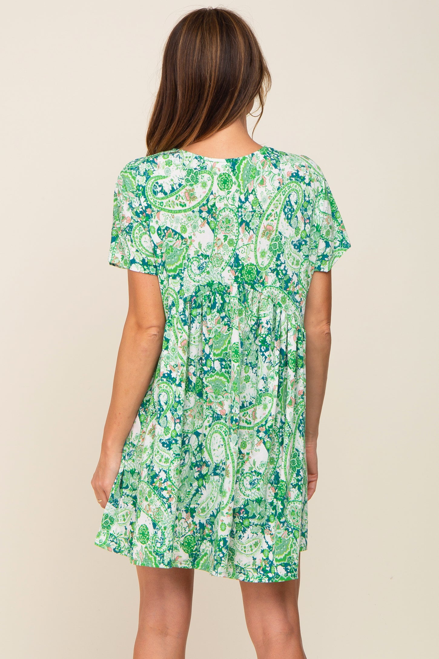 Green Floral Paisley V-Neck Dress