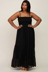 Black Textured Dot Chiffon Sleeveless Plus Maxi Dress