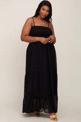 Black Textured Dot Chiffon Sleeveless Plus Maxi Dress