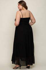 Black Textured Dot Chiffon Sleeveless Plus Maternity Maxi Dress