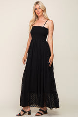 Black Textured Dot Chiffon Sleeveless Maxi Dress