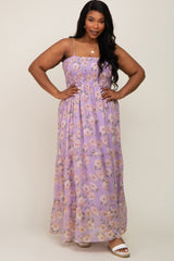 Lavender Floral Smocked Chiffon Plus Maternity Maxi Dress