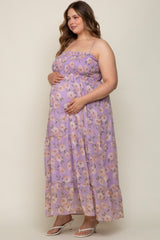 Lavender Floral Smocked Chiffon Plus Maternity Maxi Dress