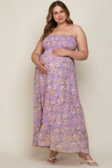 Lavender Floral Smocked Chiffon Plus Maternity Maxi Dress