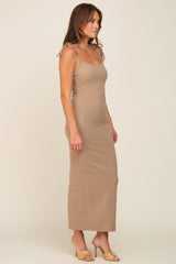 Taupe Soft Knit Shoulder Tie Maxi Dress