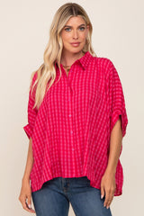 Red Gingham Button Up Collared Boxy Maternity Top