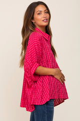 Red Gingham Button Up Collared Boxy Maternity Top