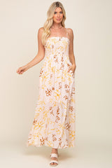 Yellow Floral Smocked Floral Maternity Maxi Dress