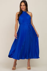 Royal Blue Pleated Maternity Halter Dress