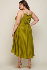 Lime Pleated Sleeveless Waist Tie Maternity Plus Maxi Dress