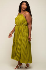 Lime Pleated Sleeveless Waist Tie Plus Maxi Dress