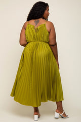 Lime Pleated Sleeveless Waist Tie Plus Maxi Dress