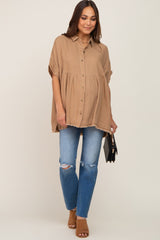 Moha Button Up Contrast Stitch Short Sleeve Maternity Top